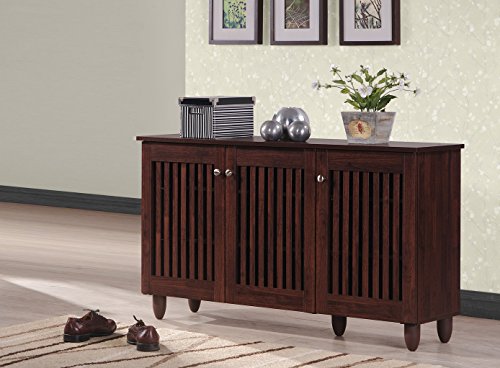 Baxton Studio Fernanda Modern and Contemporary 3-Door Oak Brown Wooden Entryway Shoes Storage Wide Cabinet