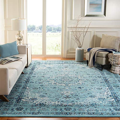 Safavieh Evoke Collection EVK220E Shabby Chic Vintage Oriental Medallion Area Rug, 8' x 10', Light Blue/Light Blue