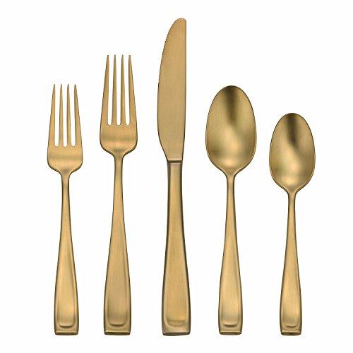 Oneida Moda Lux 45 Piece Fine Flatware Set, Service for 8 18/10 Stainless Steel with Gold PVD Finish