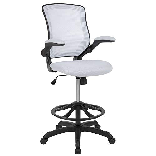 Flash Furniture Mid-Back White Mesh Ergonomic Drafting ...