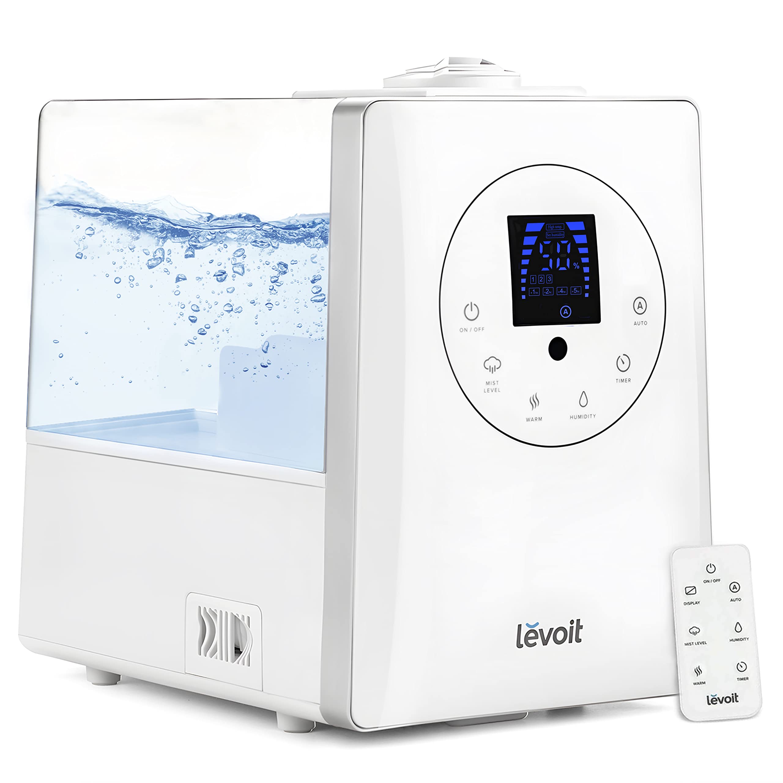 LEVOIT Humidifiers for Bedroom Large Room Home, 6L Warm and Cool Mist Ultrasonic Air Vaporizer for Plants and Whole House, Built-in Humidity Sensor, Essential Oil Diffuser, Whisper Quiet, Timer, White