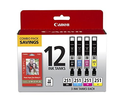 Canon CLI-251 BK/C/M/Y 12 Color Combo Pack Compatible t...