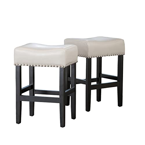 Christopher Knight Home Lisette Backless Leather Counter Stools, 2-Pcs Set, Ivory