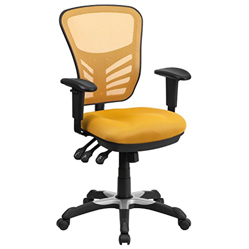 Flash Furniture Mid-Back Yellow-Orange Mesh Multifuncti...