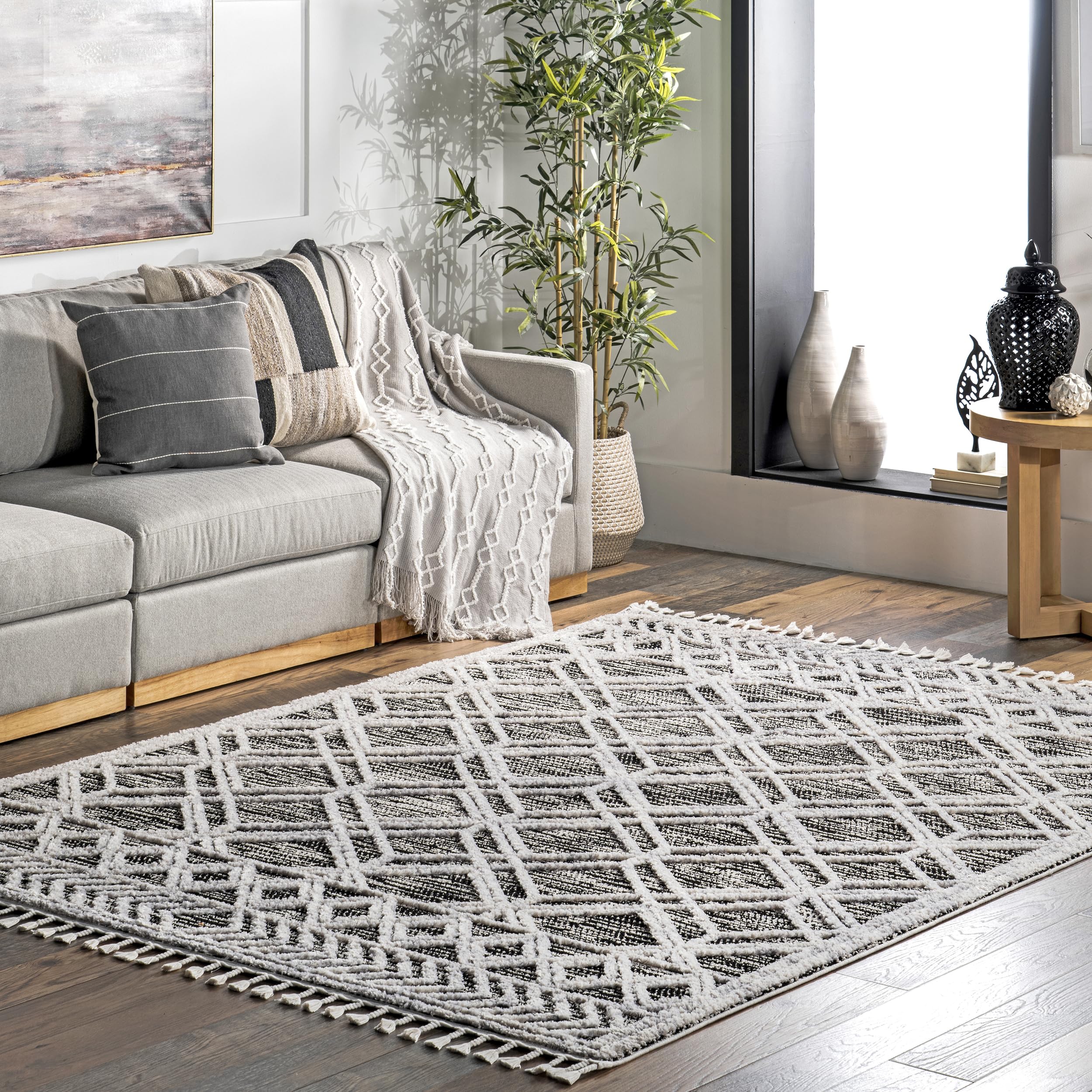 NuLoom Ansley Moroccan Lattice Tassel Area Rug, 9x12, G...